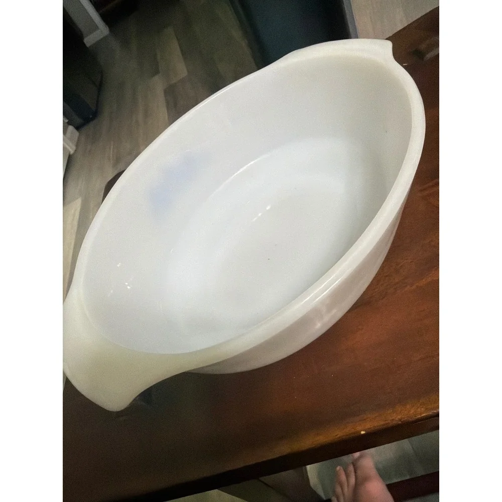 Vintage Fire-King Blue Cornflower Milk Glass Oval Casserole Dish Anchor Hocking